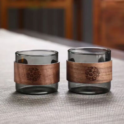 Snap tea cup anti-scalding glass tea cup 100ml set heat-resistant tea set high borosilicate glass insulated cup transparent black 6 pieces + cup holder