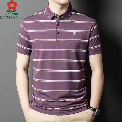 Mengtejiao Herren Sommer Kurzärärmelte Mulberry Seiden-Revers-T-Shirt mit mittleren und älteren Geschäften Casual Top Polo Shirt A826-Green M 165 [Empfohlen 100-115jin [Jin entspricht 0,5 kg]]