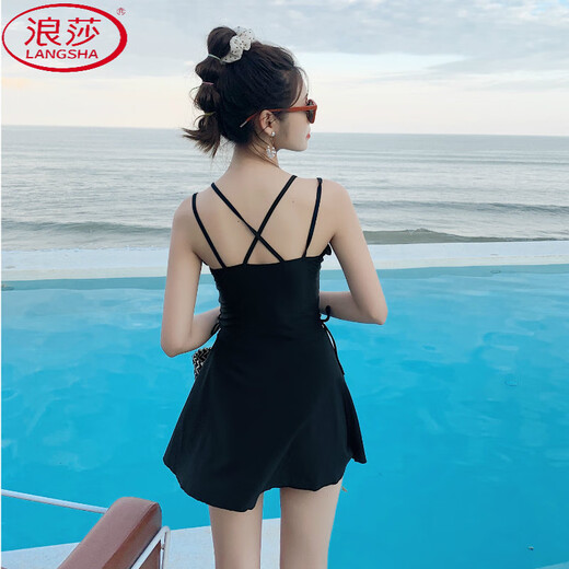 浪莎（LangSha）新款泳衣女连体平角性感韩版ins风保守显瘦遮肚仙女范游泳衣 12041黄 2XL