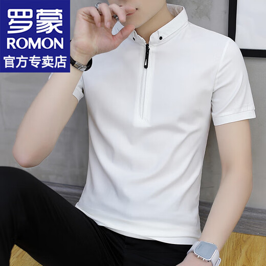 T-shirt à manches courtes Romon pour hommes Men de courte-manche à manche à demi-manche à manches minces de base pour hommes Couleur Abricot Couleur 2xl (environ 135-145 Jin [Jin est égal à 0,5 kg] peut être porté)