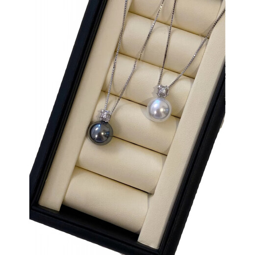 Fat Donglai quality Tahitian pearl pendant feels light luxury artificial black Princess Diana necklace silver stacked silver/45cm Tahitian color 12mm necklace