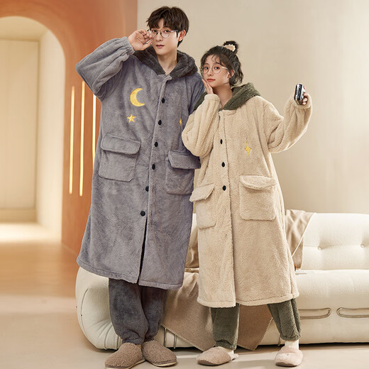 Fuxinkang Coral Velvet Couple pyjamas Fall et hiver épaissis des vêtements de flanelle de pannel pour femmes épaissies pour femmes Py-6625 L - Femmes [Hauteur 160-165-WATTER 100-120]