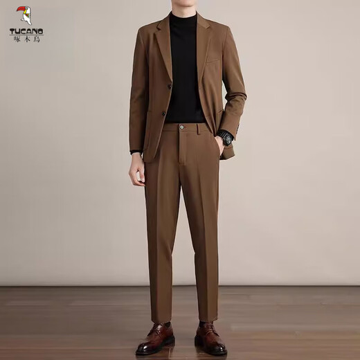 Woodpecker (TUCANO) 2025 new formal suit men's spring and autumn business casual suit tailored versatile suit brown trousers suit suit + trousers M recommended 95-115Jin Jin equals 0.5 kg