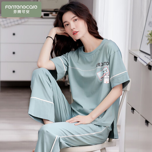 Caiyun Kali Pajamas для женщин летом 2025 г. Новая тонкая свободная домашняя одежда с короткими рукавами. Случайные наряды 7374 м [рекомендуется 80-105Jin [Jin равен 0,5 кг]]