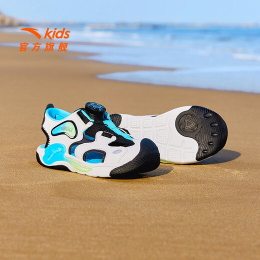 Anta children's sandals, men's and women's shoes, 2026 summer new jellyfish knob outdoor toe-toe beach shoes, boys, Anta white/black 9970H-2 33, shoe inner length 20.5cm