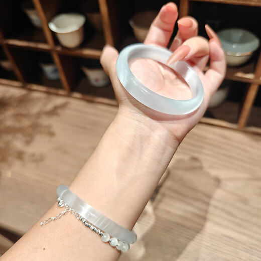 Ouyuan White Moonlight Bracelet Women's High Ice Chalcedony Quartzite Jade Cat's Eye Crystal Jade Bracelet White Moonlight/Fine Style 52 Suitable for 85Jin Jin equal to 0.5kg or less
