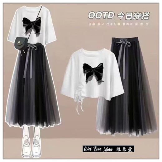 Yuanyouling~Tail single cut standard cabinet removal summer mid-large children 10-18 years old short T-shirt + skirt Gift-716 black 612+19 gray skirt set 42 14065-75Jin[Jin equals 0.5 kg]