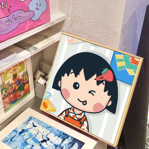 初构想樱桃小丸子 数字油画diy填充涂色手工手绘可爱卡通动漫丙烯装饰画 qx12083 80*80cm加厚实木内框+装饰外框
