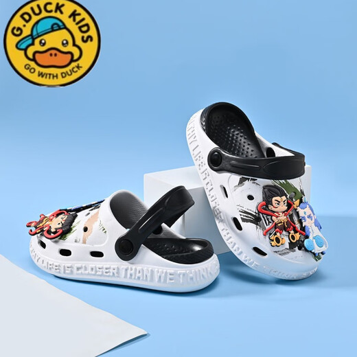 G. Duckids Nuevos zapatos de agujero para niños Nezha Ao Bing Sandalias súper suaves Super Soft Black and White [Nezha Ao Bing] 34