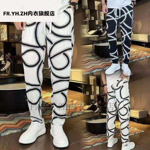 FR.YH.ZH玖慕优品男装店夏季冰丝薄款男士印花百搭宽松休闲裤休闲裤子897 黑色 30 90-120