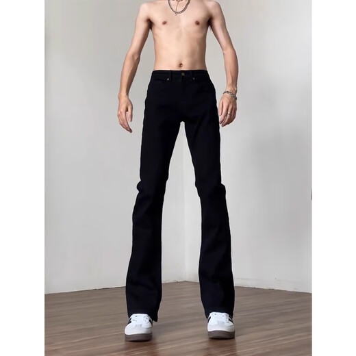 Poum American High Street Micro Flare Jeans Herren Frühling 2025 Sommer Trendy Lose gerade Hosen Männer Black Casual Hosen Männer DFFS-701 Black M (Empfohlen 95-110Jin [Jin gleich 0,5 kg])
