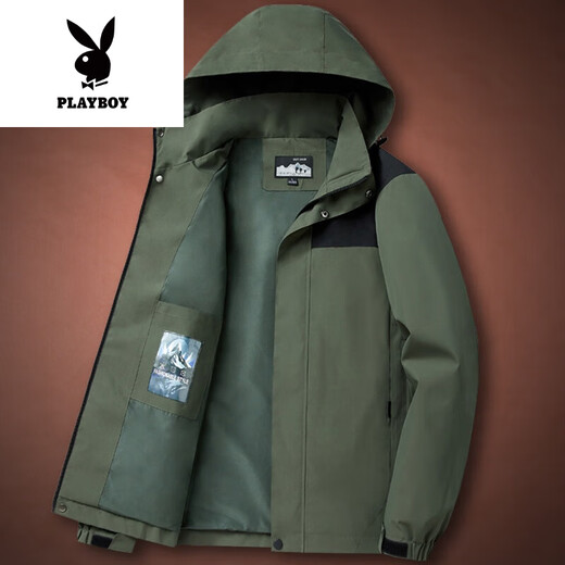 Playboy (PLAYBOY) Spring Casual Handsome Jacket Men's Spring and Autumn Style Large Size Loose Jacket Top Men's Contrasting Jacket Trendy 6187 Military Green 5XL Suitable for Weight 196-220Jin [Jin equals 0.5 kg]