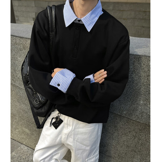 GTYUWVG fake two-piece shirt men's spring 2025 new inner layering long-sleeved lapel Henry bottoming shirt shirt jacket light gray L