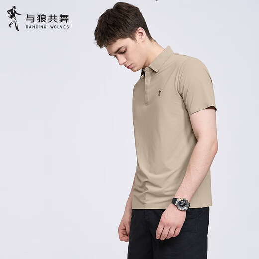 Dancing with the wolf [high elastic and breathable] lapel short-sleeved T-shirt for men 2025 summer new business casual cool POLO shirt 6108 khaki 701 L (175)