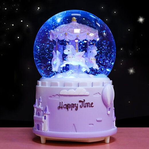 Mädchen Herz Karussell Kinderkristall Ball Music Box Music Box Night Lamp Desktop kleine Ornamente Schüler Geschenk Mini Pink A wie gezeigt