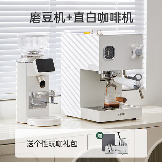 Baicui PE3888 Máquina de café recto Dual Hogar italiano Hogar completo Semiautomático Pequeño Forma Integrada Blanca + molinillo de frijoles