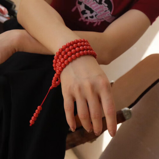 DOLP 4mm Coral 108 Buddha Beads Bracelet, Necklace, Two-Purpose Model, Rosary Beads Counting String, Unisex Model