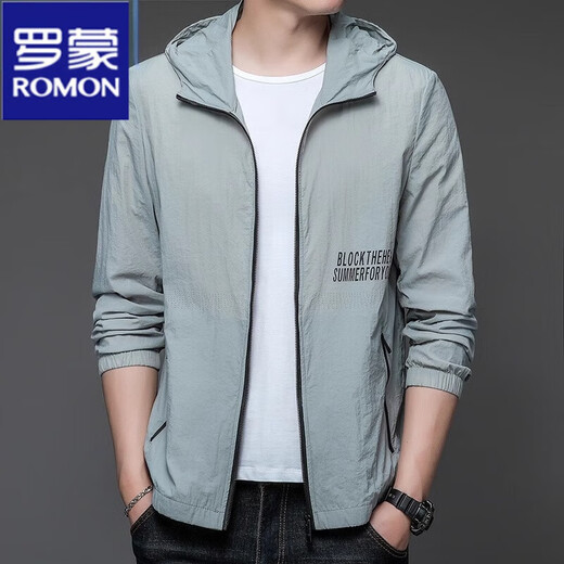 Romon (Romon) Sonnenschutzkleidung Herren 2025 Sommer Neue Outdoor-Eisseide-Kapuze-Dünnfeste Ultraviolette Sonnenschutz Kleidung Nutzfarbe Mantel N9928 Mist Blue M 170 105-120jin [Jin ist gleich 0,5 kg]