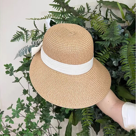 St. Frassa französischer Bogenstrohhut Frauen Sommersonne Sonnenschutz Sonnenhut Stroh gewebt Große Rand Sonnenhut Fischerhut Outdoor Strand Khaki (Reisstreamer) M (56-58 cm)