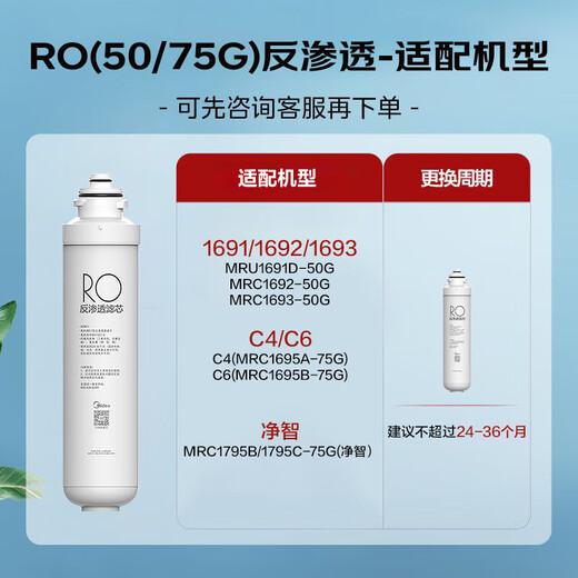 美的净水器滤芯适用MRU1691D-50G、MRC1695A-75G、MRC1692-50G，F1-RO50G与75G反渗透滤芯F1
