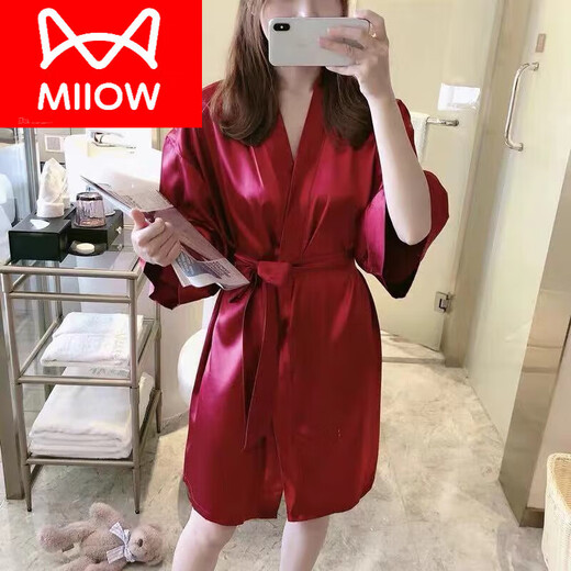 Cat Man (Miiow) Seda de seda de hielo camisón de manga corta para mujeres Summer Sexy más grasa más grasa de gran tamaño MM200Jin [Jin es igual a 0.5 kg] Pajamás real de las mujeres de la primavera y otoño 5009# 3XL (170 200Jin [Jin equivale a 0.5 kg])