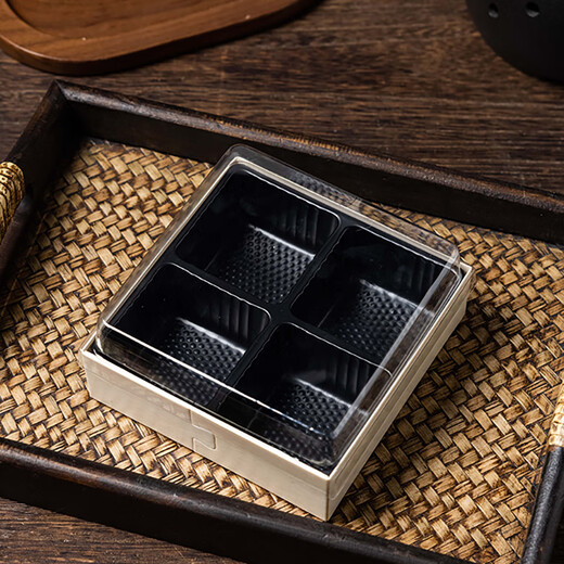 Le Xicong disposable fruit cutting packaging box dessert four-grid wooden paper high-end packaging box sushi sashimi packaging box four-grid wooden packaging box 18cm 10 pieces with ribbon