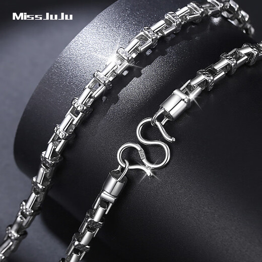 Miss JuJu pt950 platinum necklace men's high-quality platinum square dense card chain shiny car flower trendy men's plain chain All Specifications are based on the actual weight and the amount will be refunded if the amount is less.