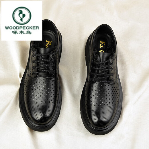 Sandalias de cuero para hombres de Woodpecker 2025 Autumn New Breathable Hollow Casual Business Wear Formal Mesh con agujeros Black A15262 Punta de cuero 38 38