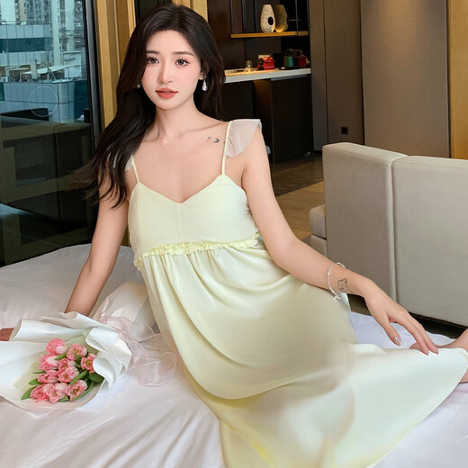 莫代尔性感睡裙女夏季冰丝吊带连衣裙女士带胸垫居家服套装2025新款春天 11968 M