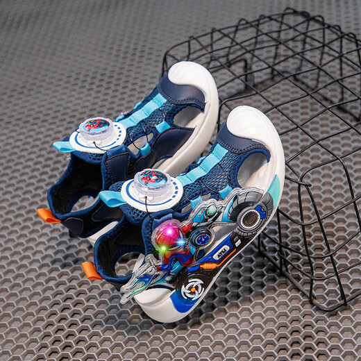 Light up children's toe-toe sandals 2025 new swivel buckle girls' sandals baby boys' sandals for small and medium-sized children blue Z-80 28