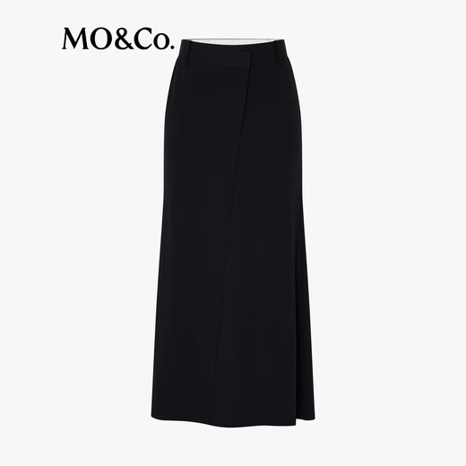 MO&Co.【C+系列】半身裙2025夏新品干爽醋酸混纺高腰斜襟黑色MBE2SKT040 黑色 S