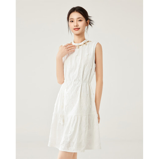 IEF/爱依服连衣裙2025夏季新款度假波西米亚风时尚收腰女人味裙子 白 L