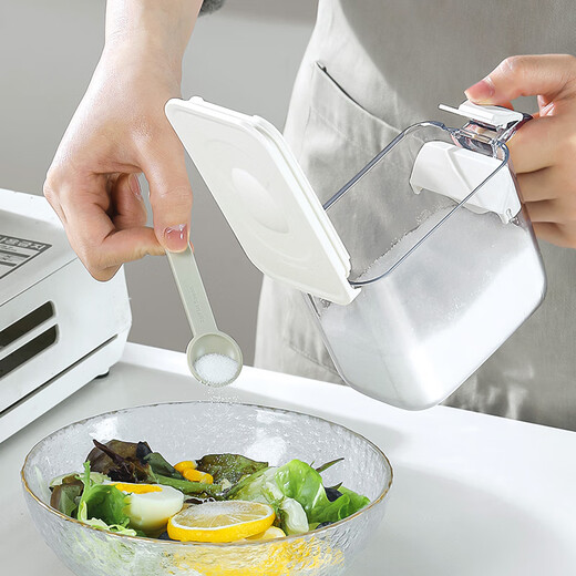 LiSSA moisture-proof seasoning jar with lid kitchen household salt jar MSG chicken essence seasoning box Japanese style seasoning bottle jar 480ml with spoon 4 pack