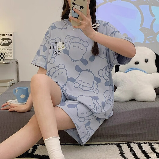 京濮飞夏天大码睡衣女宽松薄款网红家居服200斤可穿 683趴睡狗 均码 4XL码【建议172-200斤】