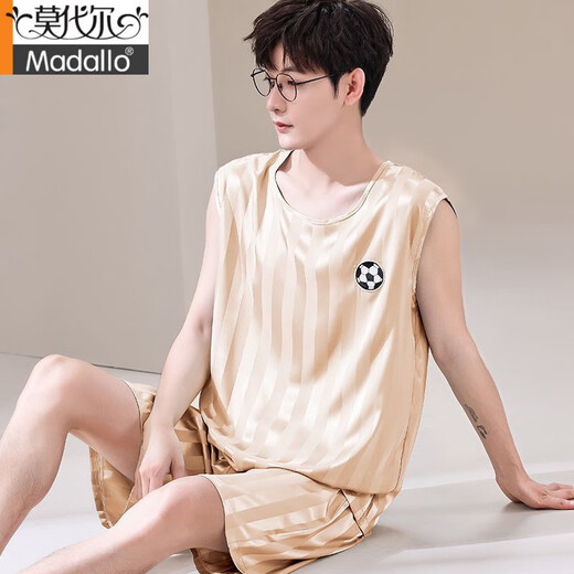 Modal [soft and silky] ice silk pajamas men's summer thin loose shorts shorts suit emulated silk summer new 9902 M