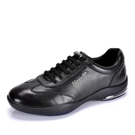 Goldlion Men's Shoes New Business Casual Leather Shoes Men's Shock Absorbing Genuine Leather Air Cushion Running Shoes Sports Shoes Men's Casual Shoes Black Glossy 41