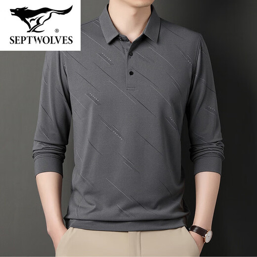 Camiseta de hombre de seda de verano de siete lobos Summer Summer Manga larga nueva camiseta de papá de los hombres de mediana edad 829 Black XL 52/175