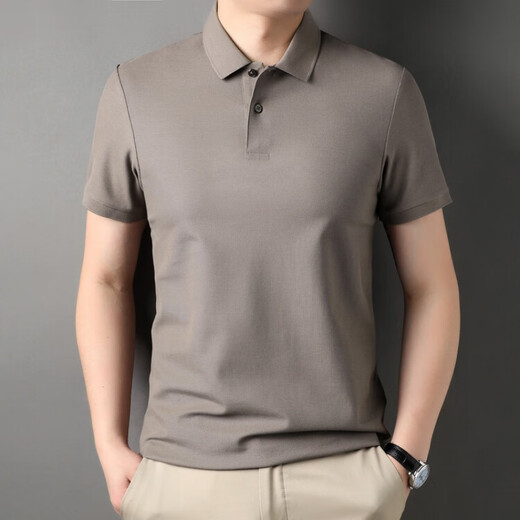 丨Lilang丨100 cotton men's short-sleeved T-shirt summer top loose unlabeled POLO half-sleeved shirt mercerized combed cotton collar Gray Coffee XL 175/88A