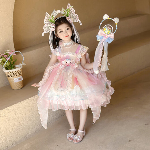 蚁派女童洛丽塔吊带裙2025新款儿童美乐蒂甜美连衣裙生日礼服蓬蓬纱裙 粉红色(6628美乐蒂吊带裙+裙撑) 140 建议7-8岁 (身高135左右)