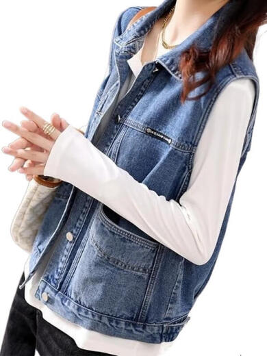 常缕竺2025大码牛仔马甲女宽松韩版百搭潮外套 浅蓝色  6630款马甲面料 S  95斤以内