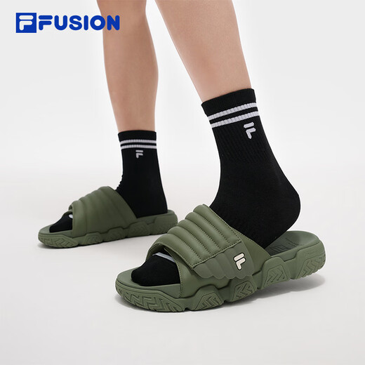 FILA FUSION斐乐潮牌拖鞋男鞋潮流凉拖鞋2025夏新款面包拖鞋沙滩鞋 凯特橄榄绿-CO 40