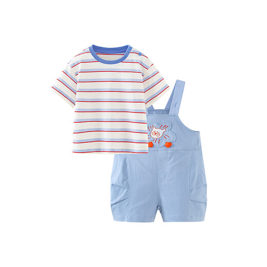 Mini Bala (Minibala) Mini Bala Overalls Anzug an Kurzärärmel-Jungen und Mädchen Kinder hautfreundlich atmungsaktiv und nicht leicht zu schwitzen Süßes Sommergrau und Blau A81301 90