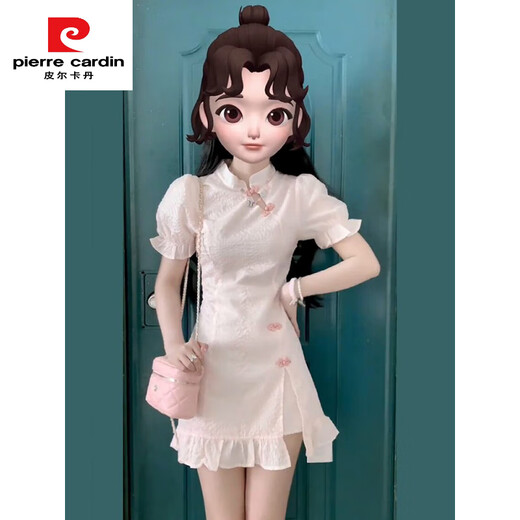 皮尔卡丹（pierre cardin）旗袍改良国风小个子粉色少女年轻款夏季2025新中式日常短款连衣裙 838 M