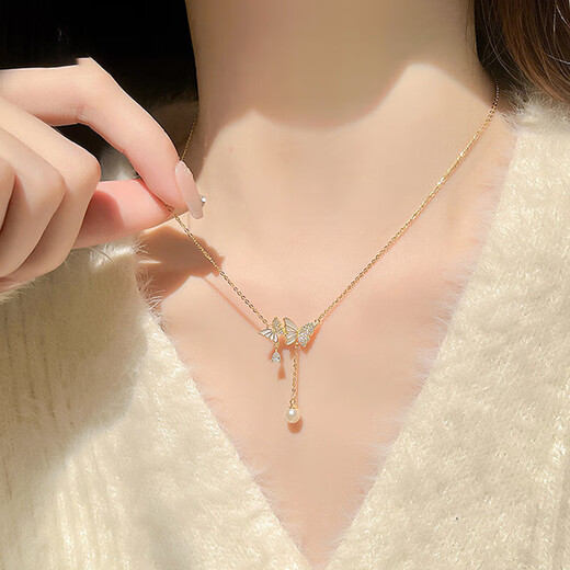 
Qiuyu S999 sterling silver light and shadow butterfly necklace for women 2025 summer new clavicle chain for Chinese Valentine's Day gift for girlfriend [Bow gift box] light and shadow butterfly necklace