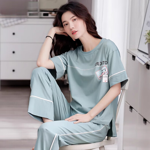 WXAW light luxury brand pajamas for women in summer 2025 new thin loose short-sleeved trousers casual home clothing set 7374 M [recommended 80-105Jin [Jin equals 0.5 kg]]