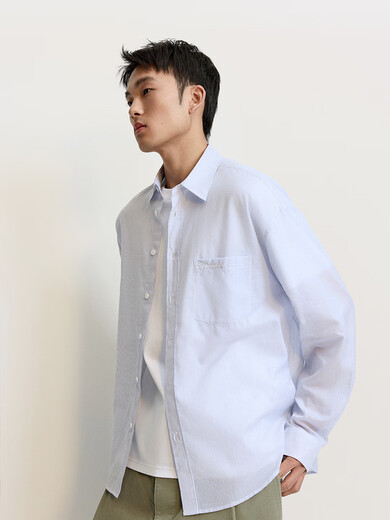 
TRENDIANO Cool and breathable Tianshi cotton stripe long-sleeved shirt men's shirt blue and white stripe M