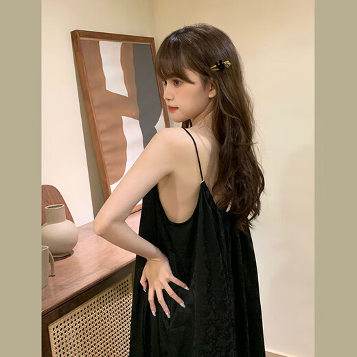 金多金2025春夏新款小清新露背甜美减龄吊带睡裙女宽松少女性感睡衣纯欲 浅紫色（9197—抽绳背心裙） 均码