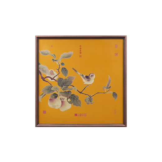 Guge Space Focus Art Entrance Painting Happy Branches New Chinese Restaurant Copper Engraving Living Room Sofa Background Wall Electric Meter Box Decoration Painting Peaceful Joy Gold 800x800mm Black Walnut Solid Wood Picture Frame Copper Color Burning Technology + Brass Painting Core + Package Installation