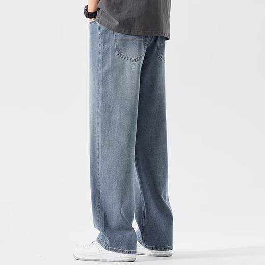 Kooshi Luxus 2025 Neue Jeans für Männer gerade weit lose Beine plus Fett Pluspuxuelle Beine dicke und trendige fett hellblaue Sommer schwarz ZX9929 3xl empfohlen 180-200jin [Jin gleich 0,5 kg]