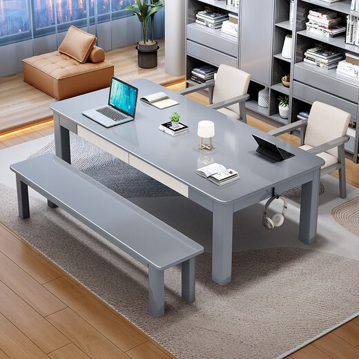 Grubi solid wood large desk with drawers for home use in the living room, long work table, double reading and study table, walnut desk 180cm*80cm*75cm